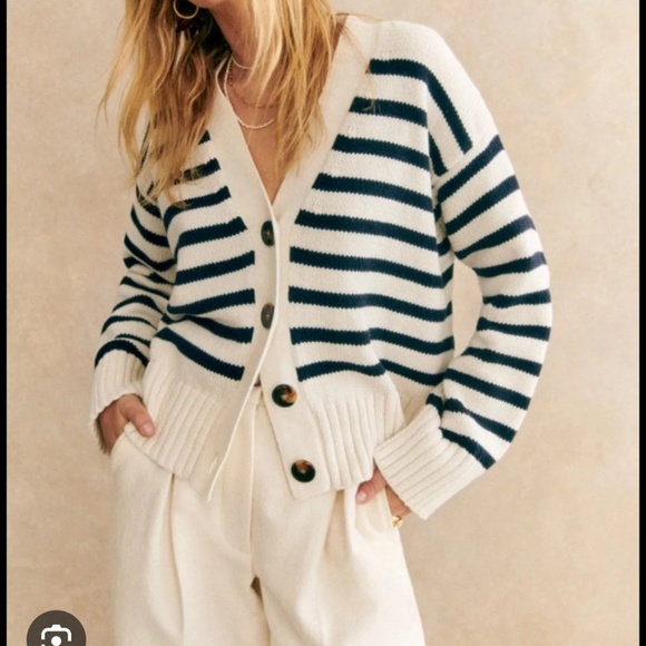 Sezane Sweaters - Sezane Wilson Cardigan Natural / Navy - Size XS